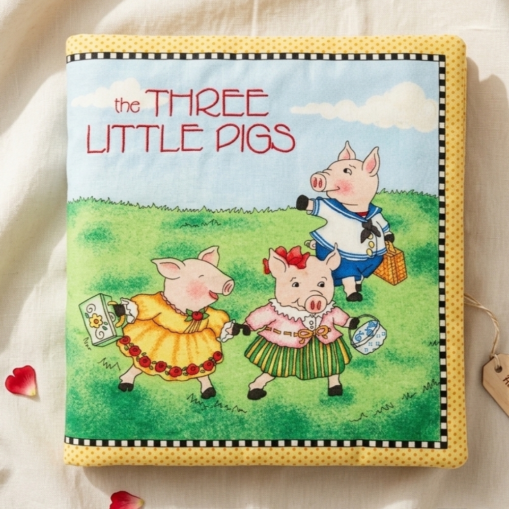 Handmade Mary Engelbreit The Three Little Pigs Cloth‎ Book 9x9 Cotton Nursery